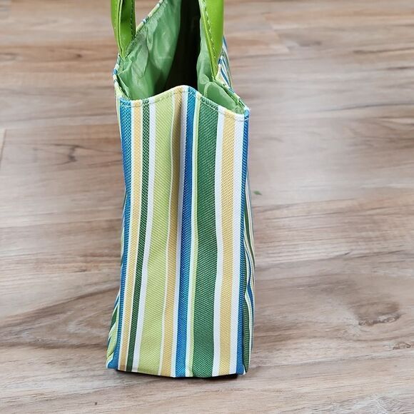 🔺️NWOT Lime, White, Yellow, & Turquoise Striped Tote Purse - Picture 5 of 12